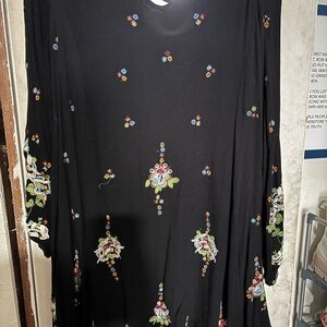 Free People Black Floral Embroidered Long Sleeve Dress